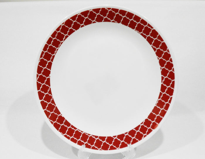 ❤️ 1 Corelle CRIMSON TRELLIS Choose DINNER or LUNCH PLATE *Red Hot Retro Geometric