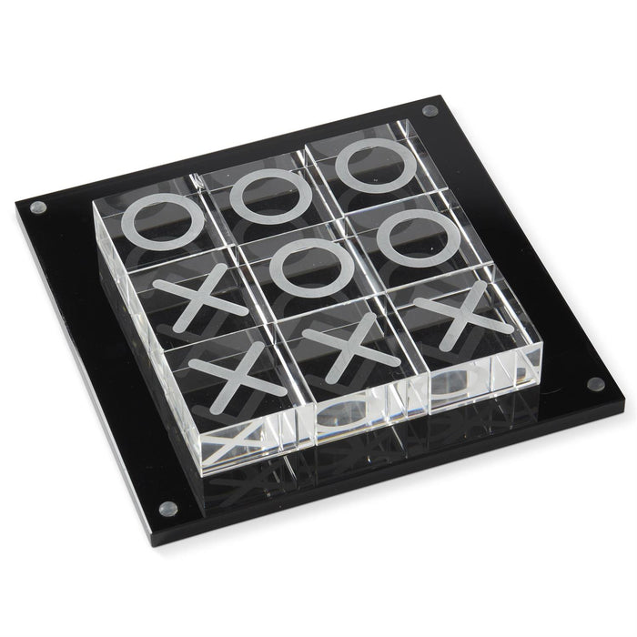 9 Inch Black & Clear Crystal Glass Tic Tac Toe Game Board