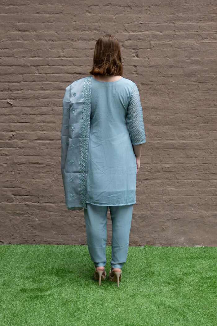 Fancy Cotton Silk Embroidered Powder Blue Salwaar Kameez Set