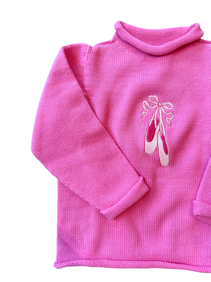 A Soft Idea Ballet Slippers Roll Neck Sweater in Hot Pink