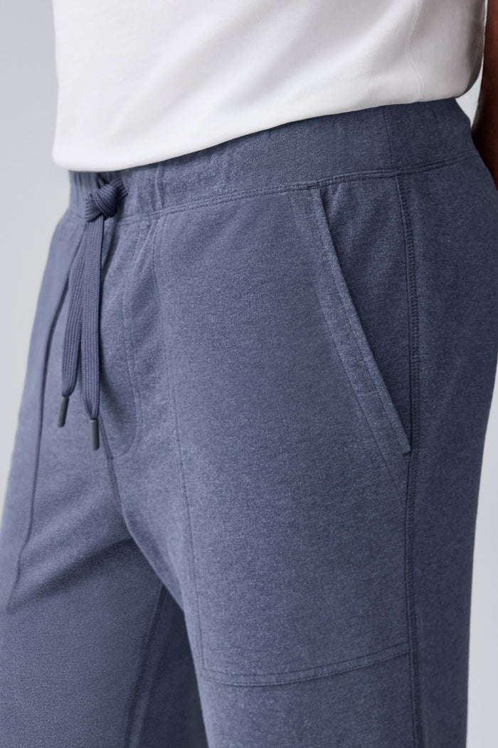 Detailed front view of Ace Carpenter Sweatpant in Navy Heather