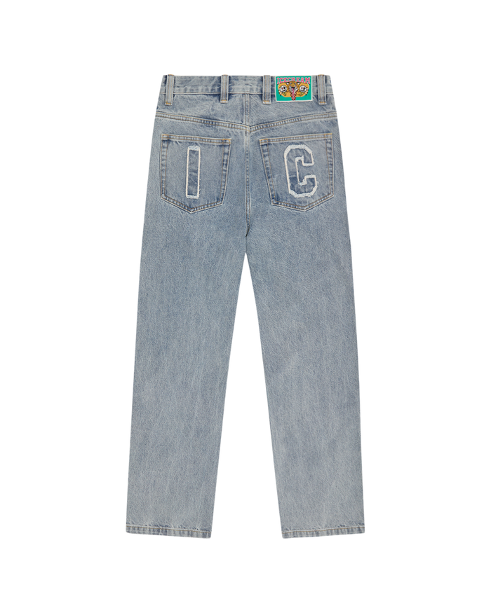 Applique Running Dog Double Scoop Denim Pants