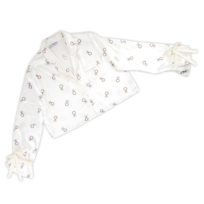 Bella - Cropped PJ Set + Velvet Ties 0676 - White Rings