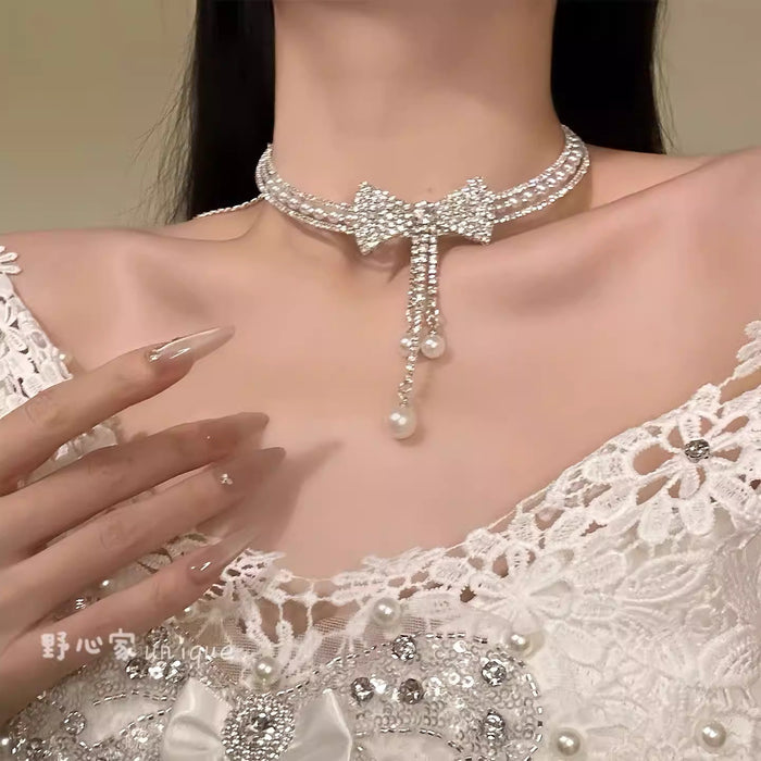Bow Diamond Choker Necklace - Fashionnsio
