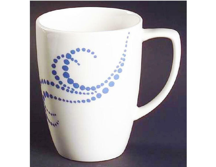 Corelle Square WHIMSICAL DOTS 12oz PORCELAIN MUG 4 1/2 Cup BLUE Scrolling Swirls