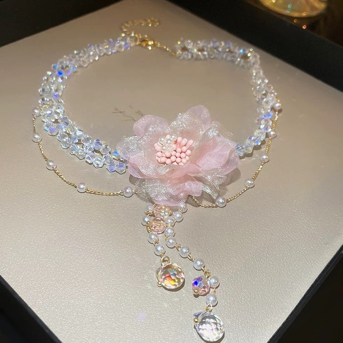 Crystal Flower Pearl Jewelry Set - Fashionnsio