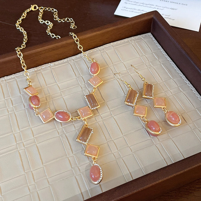 Geometric Diamond Necklace Set - Fashionnsio