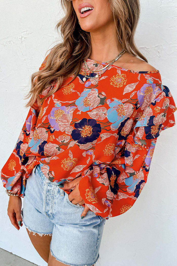 Ginger Floral Print Ruffle Puff Sleeve Blouse - Tops/Blouses & Shirts