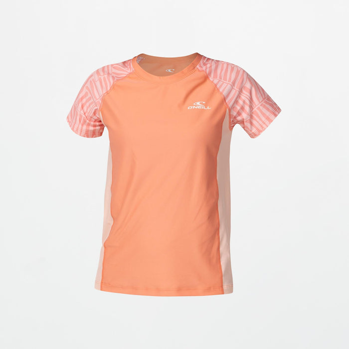 Girl's Nixie Short Sleeve Rash Vest - Palm Peach