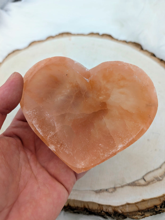 Heart Shaped Peach Selenite Cleansing Bowl *PREMIUM* - Sacramento Crystal Co.