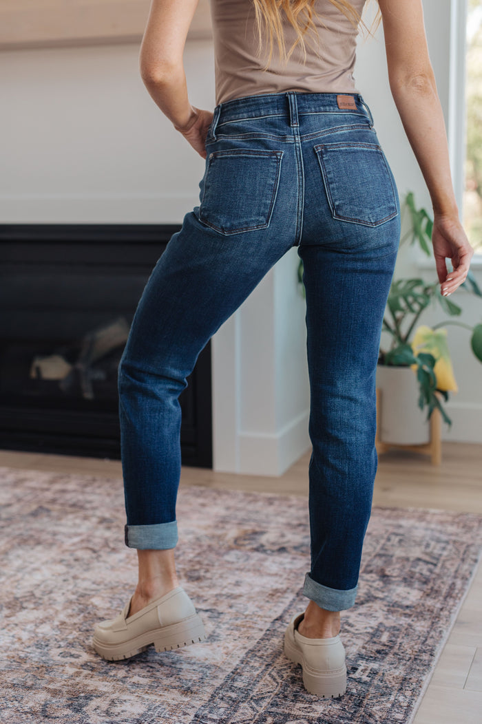 Judy Blue Mid Rise Slim Fit Dark Wash Cuffed Jeans