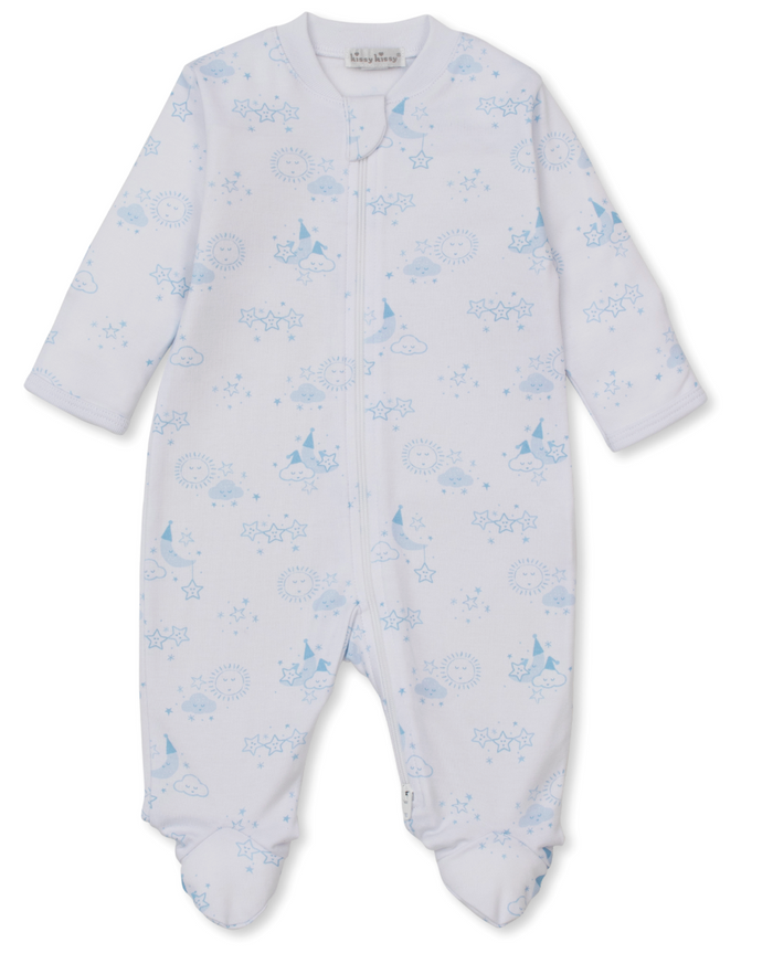 Kissy Kissy Print Zip Footie in Blue Nightfall