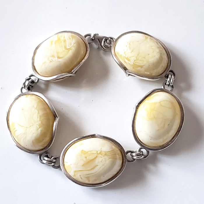 milky white butterscotch amber bracelet n silver
