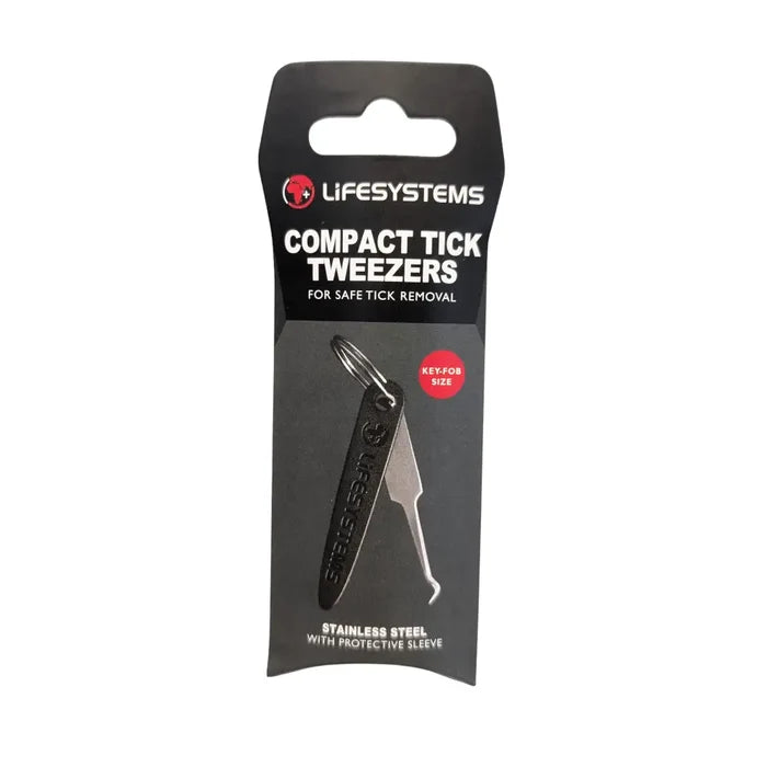 Lifesystems Compact Stainless Steel Tick Removal Tweezers packaging front on a white background