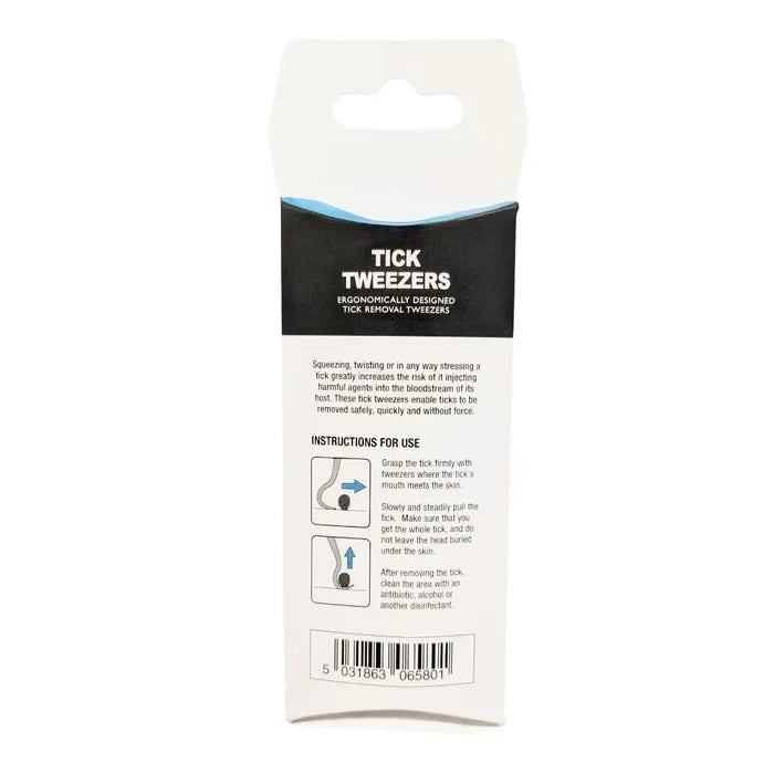 Lifesystems Stainless Steel Tick Removal Tweezer packaging reverse on a white background