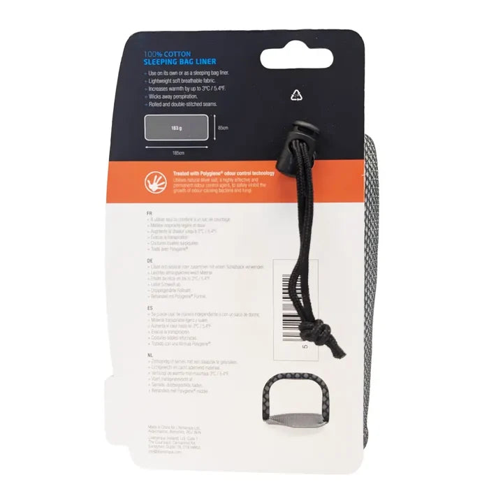 Lifeventure Cotton Sleeping Bag Liner Rectangular shape packaging rear on a white background