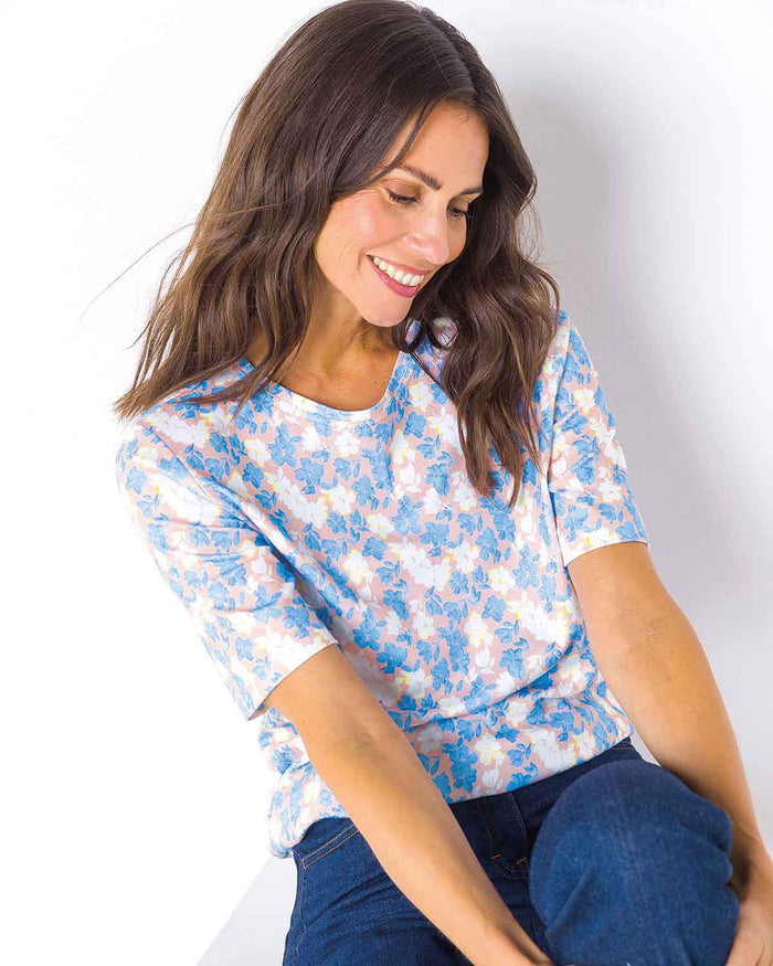 Lucille Floral Short Sleeved Cotton Leisure Top - The Classic Boutique