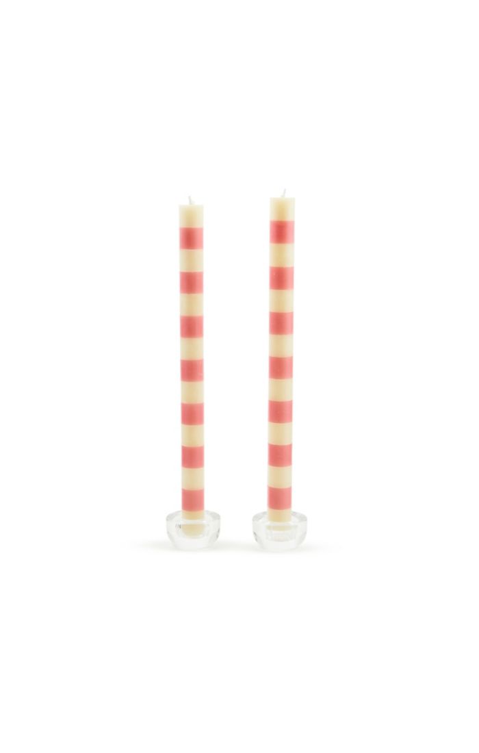 pink and white stripe dinner candles