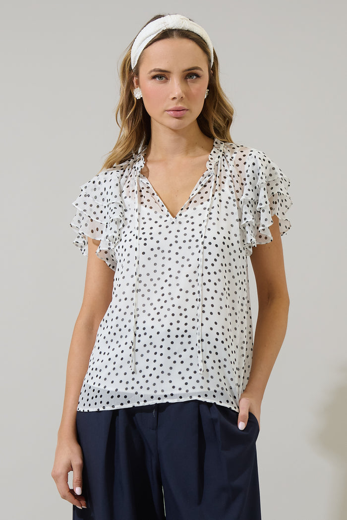 Maloy Dot Donis Split Neck Blouse