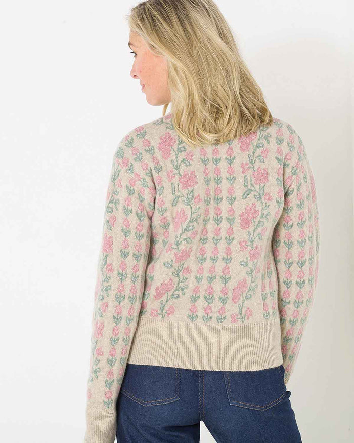 Melina Long Sleeved Floral Lambswool Cardigan - Linen - Image 3 - The Classic Boutique