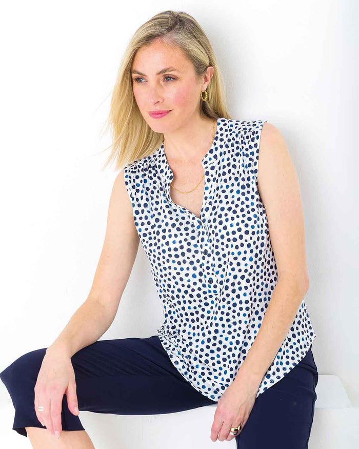 Melissa Patterned Sleeveless Top - Navy White - The Classic Boutique