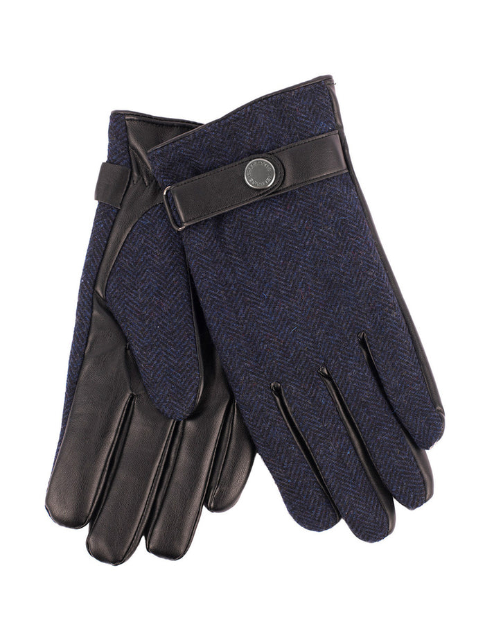 Mens Tweed Stud Gloves - Navy Herringbone #color_navy-herringbone