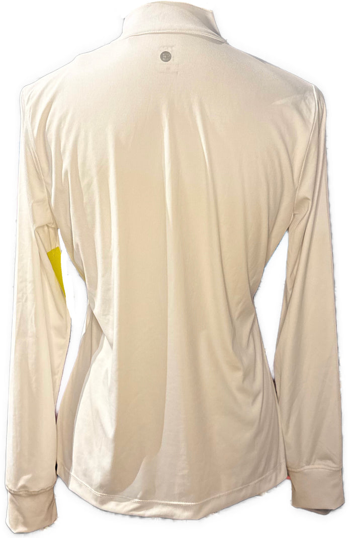 New EP NY Women's Rib Button Mock Long Sleeve Polo - White Multi Size M MSP$120