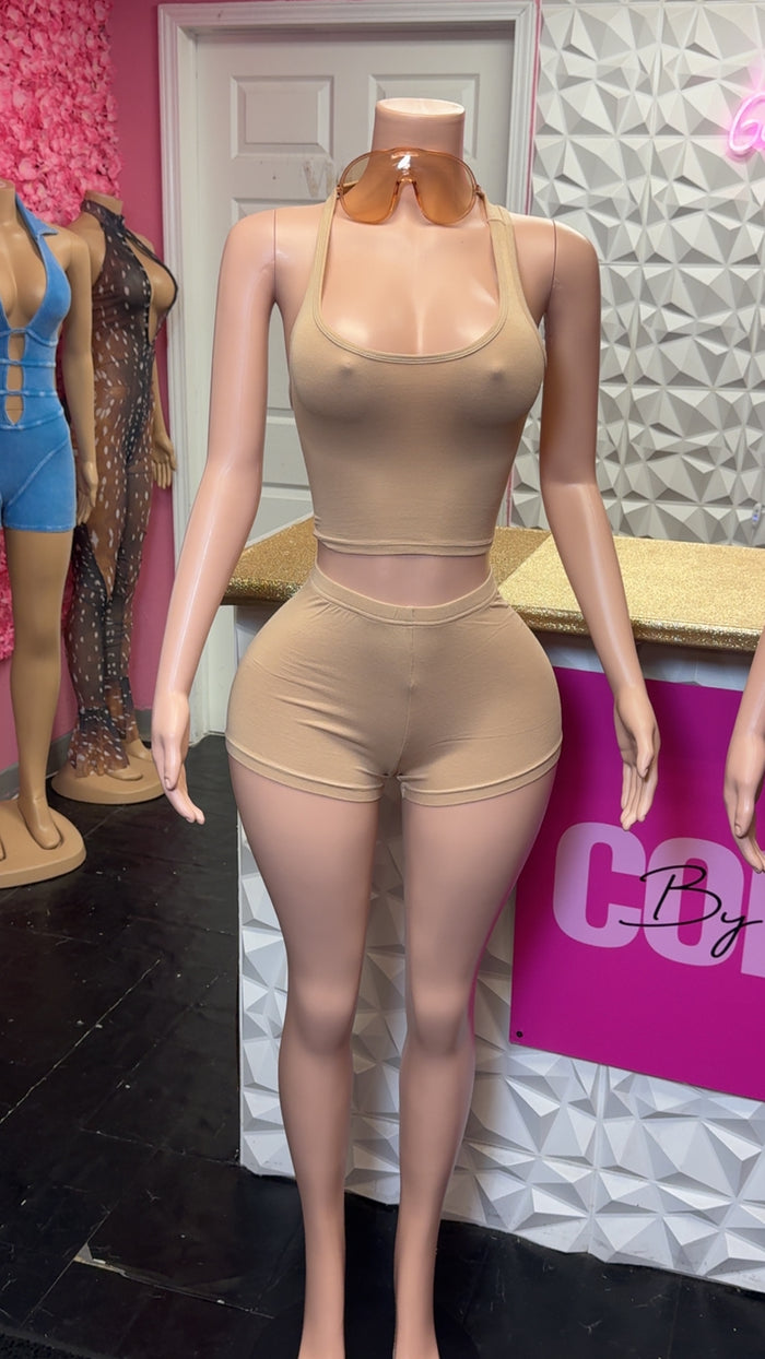 On The Go Short Set ( Tan)