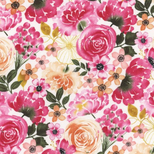 Peony Blossoms Packed Florals Multi - 34713-138 - 3 YARD CUT, quilting fabric by Wilmington