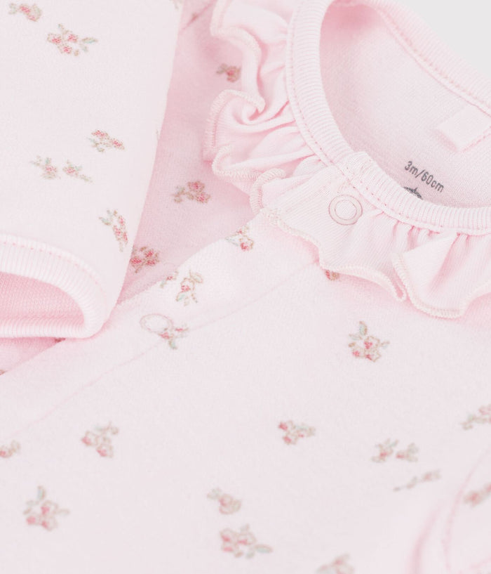 Petit Bateau Snap Footie with Collar in Pink Floral