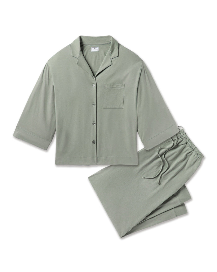 Petite Plume Olivia Wide Leg Pima Pajama Set in Sage