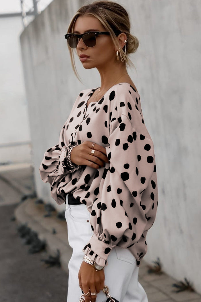 Pink Button Frill Cuffs Oversize Puff Sleeve Blouse - Tops/Blouses & Shirts