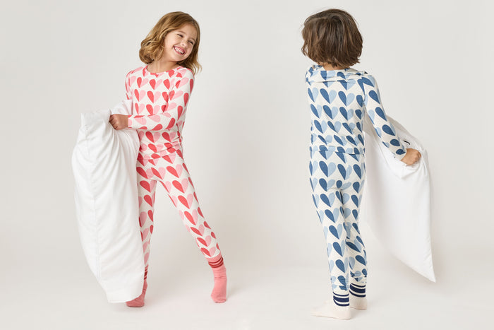Pink Chicken Bamboo Pajama Set in Pink Half Hearts