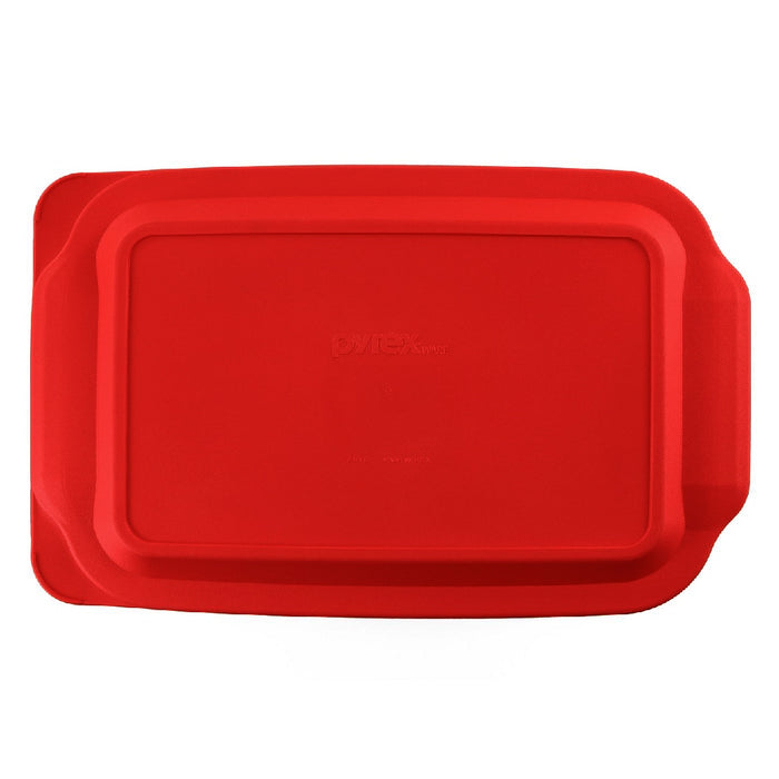 PYREX 4.5 Qt Rectangular Storage POPPY RED PLASTIC COVER 234-PC Tab Handle 15x10
