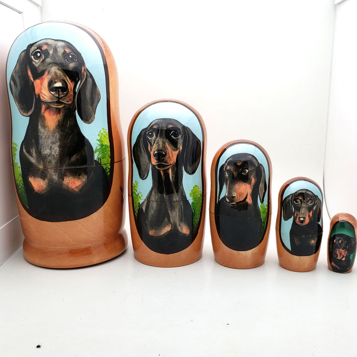 Short Hair Dachshund Weiner Dog Breed Stacking Doll 7"Tall