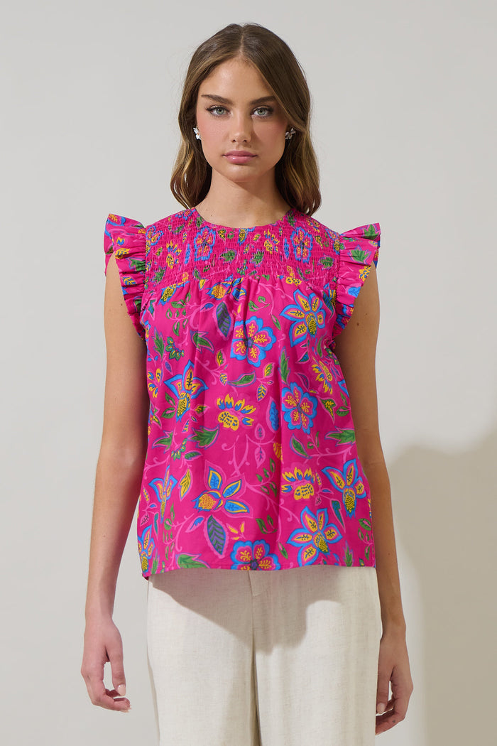 Signy Floral Tisha Smocked Ruffle Top