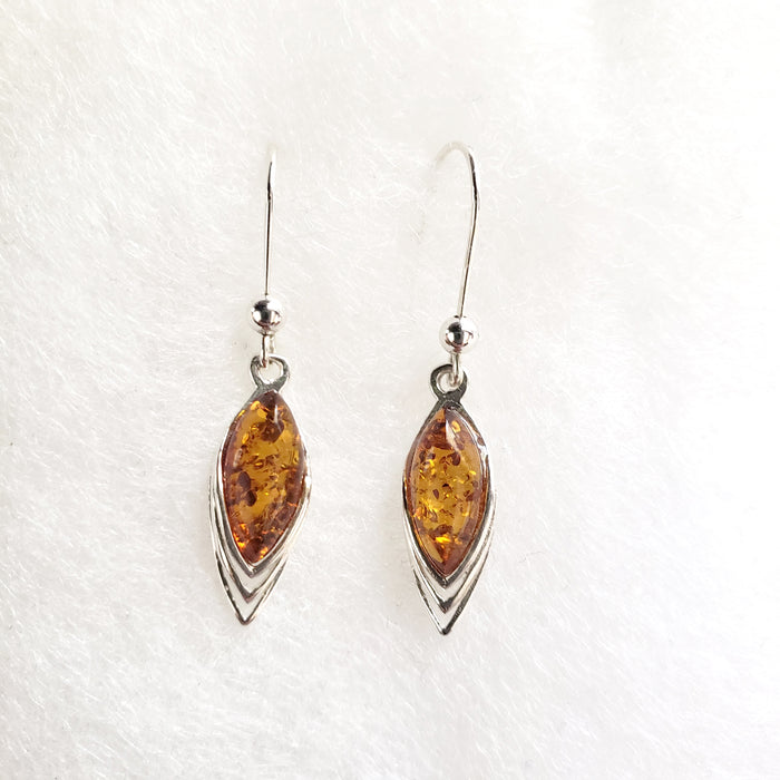 Simple Amber Silver Earrings BuyRussianGifts Store