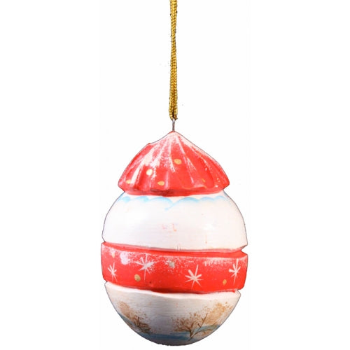 Snowman in Red Hand Carved Christmas Ornament
