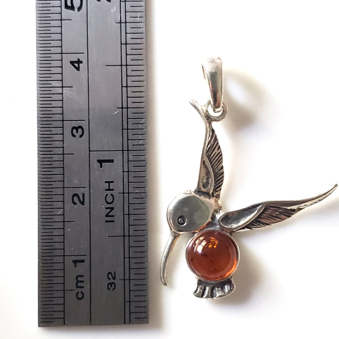 hummingbird silver amber pendant