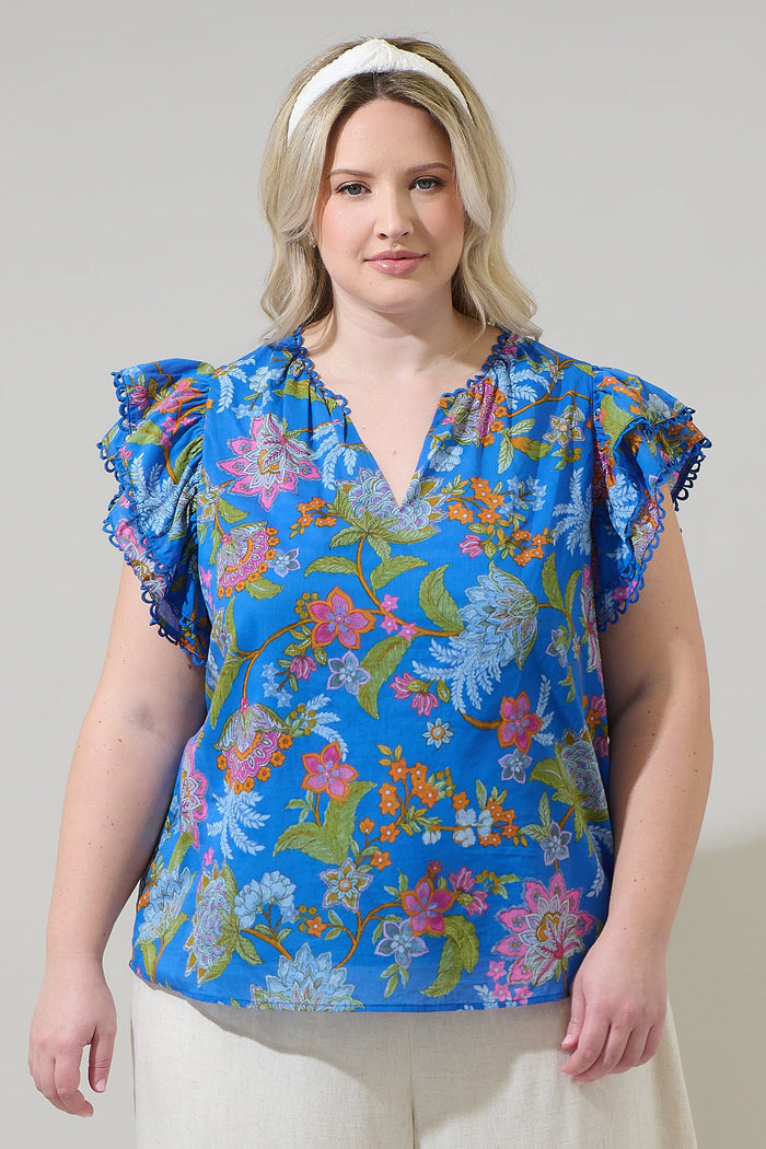 Sunlit Floral Ema Ruffle Top Curve