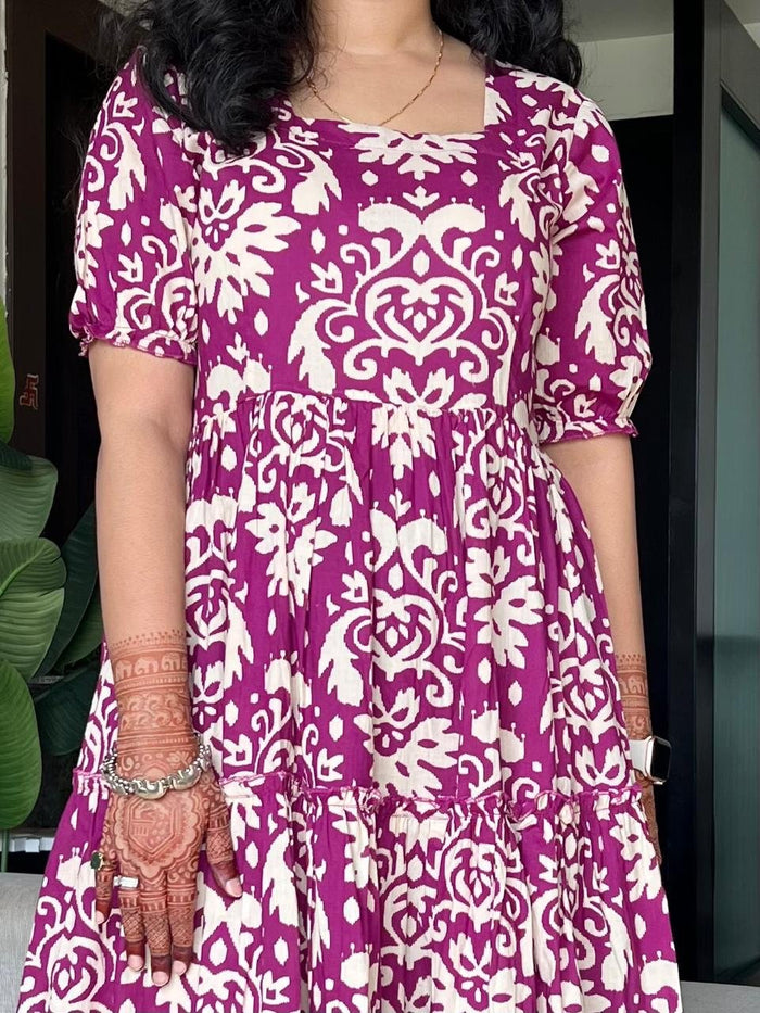 Tanvi Tiered Maxi Dress- Pink Pattern