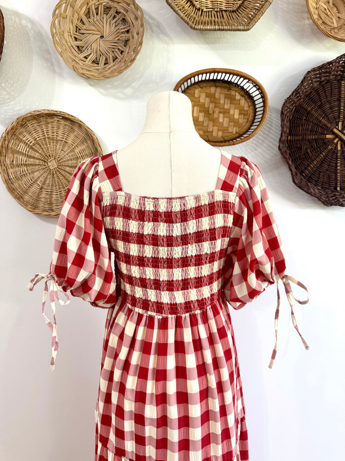 The Ezra Tiered Maxi Dress in Red Gingham