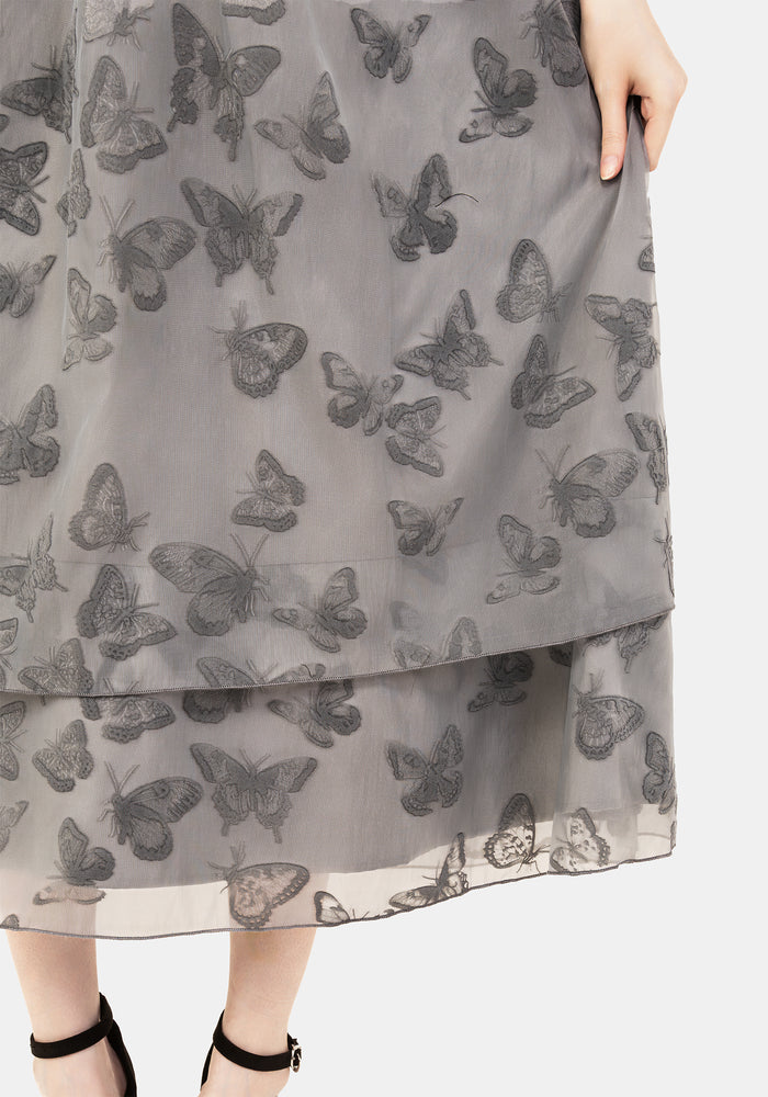 Vanessa Butterfly Print Organza Puff Sleeve Midaxi Dress