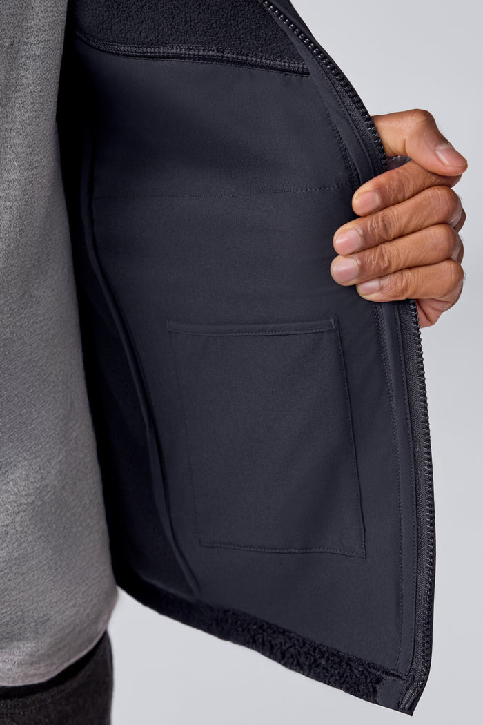 Inside pocket of WARMKNIT Sherpa Fleece in True Black