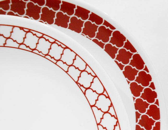 ❤️ 1 Corelle CRIMSON TRELLIS Choose DINNER or LUNCH PLATE *Red Hot Retro Geometric