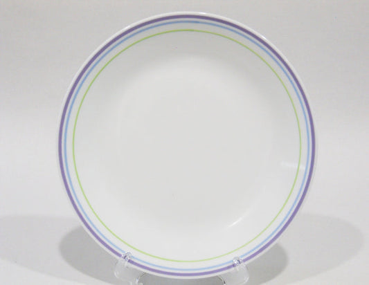 ❤️ 1 Corelle MOONGLOW 8.5" LUNCH Luncheon PLATE *Purple Blue Green Band Stripes