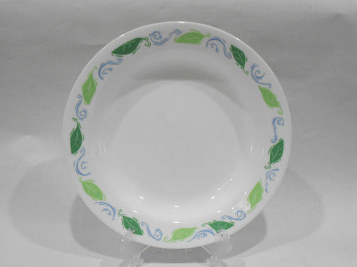 ❤️ 1 Corelle SPEARMINT 15-oz Flat RIMMED SOUP BOWL Pasta Stew 8.5" Green Blue Leaves
