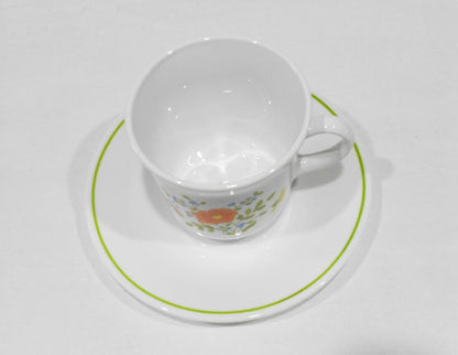 ❤️ 1 NEW Corelle Corning WILDFLOWER CUP & SAUCER SET Orange Poppy Green Band