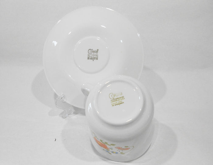 ❤️ 1 NEW Corelle Corning WILDFLOWER CUP & SAUCER SET Orange Poppy Green Band