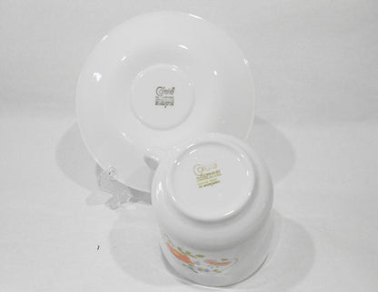 ❤️ 1 NEW Corelle Corning WILDFLOWER CUP & SAUCER SET Orange Poppy Green Band